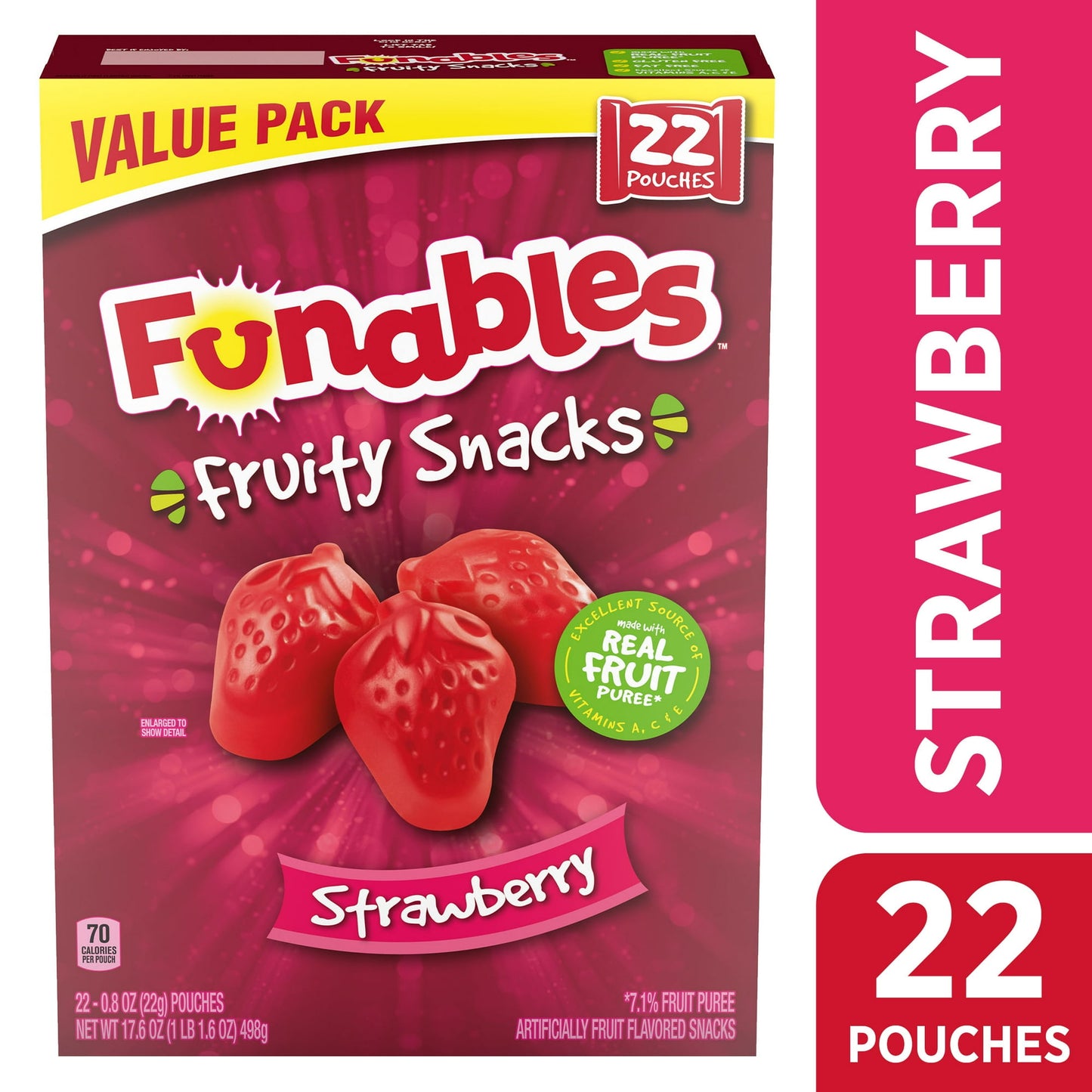 Funables are fruit snacks. But not just any fruit snacks. Every treat you pull out of the bag is a morsel of fun just waiting to happen. They're permissible treats you can feel good about serving anytime, any-place. What does it take to unleash that fun? You. And maybe a thousand of your closest friends, if you choose to share. Strawberry flavored, 22 count.