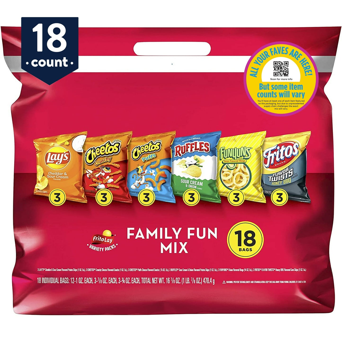 With Frito-Lay Variety Packs, you’re ready for snack time any time! Convenient, compact and complete with everyone’s favorite brands, Variety Packs are easy to bring along on all your family adventures. If you're celebrating a big win on the soccer field, taking a family road trip, or thinking about an afternoon snack, Frito-Lay Variety Packs have everyone covered. So, whether your family’s next adventure is at home or on the go, pack the snack that’s got your back!