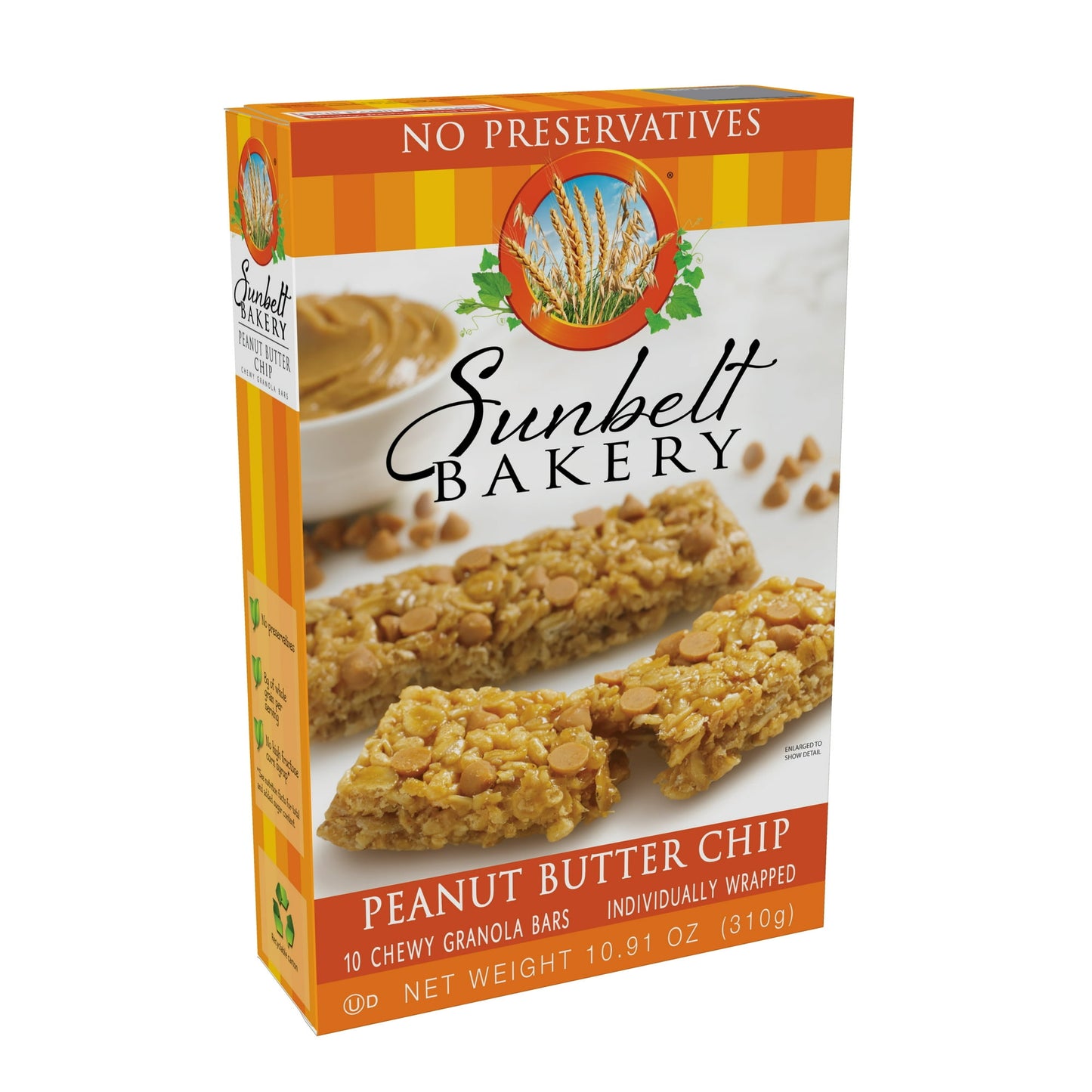 We know finding a convenient energy source can be difficult, but with Sunbelt Bakery Peanut Butter Chip Chewy Granola Bars, it does not have to be! Smooth peanut butter, tasty peanut butter chips, and rolled oats are combined to make this delicious bar a special treat. Made with 8-grams of whole grain per serving and no preservatives, you can satisfy your mid-day craving. Great for taking on a hike or leaving in your desk drawer, this on-the-go granola bar is there when you need it most.