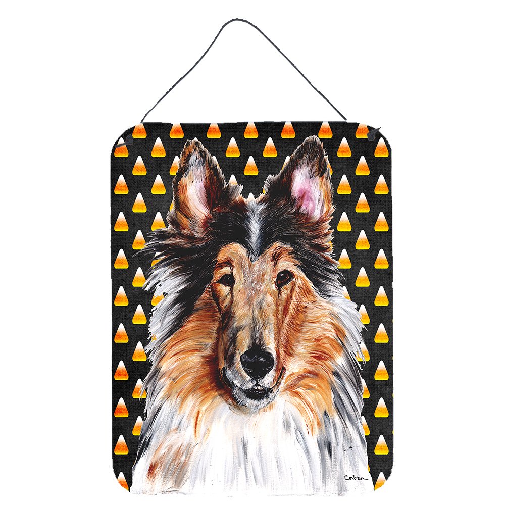 Collie Candy Corn Halloween Wall or Door Hanging Prints Wall or Door Hanging Prints featuring breed specific Collie artwork from one of our artists or graphic designers. Celebrate the Halloween holiday with this Halloween decorative Metal Print. This Wall or Door Hanging Prints is from Carolines Treasures collection Candy Corn Halloween. Indoor or Outdoor Aluminum multicolor artwork prints will add a special touch to your kitchen bath front door office outdoor patio porch or any other special place. These p