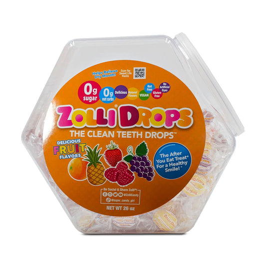 Delicious, natural, kid created, Mom approved Zollipops , Clean Teeth Anti Cavity Drops are no ordinary suckers. This candy is a supercharged with smile making, magical, teeth cleaning ingredients, including erytritol, xylitol and other natural ingredients. They help to reduce the acidity and raise the pH in your mouth after a meal to help your teeth re-mineralize and get stronger, faster to keep smiles healthy and happy. Zolli are sugar free, nut free, gluten free, dairy free, vegan, kosher, and contain no