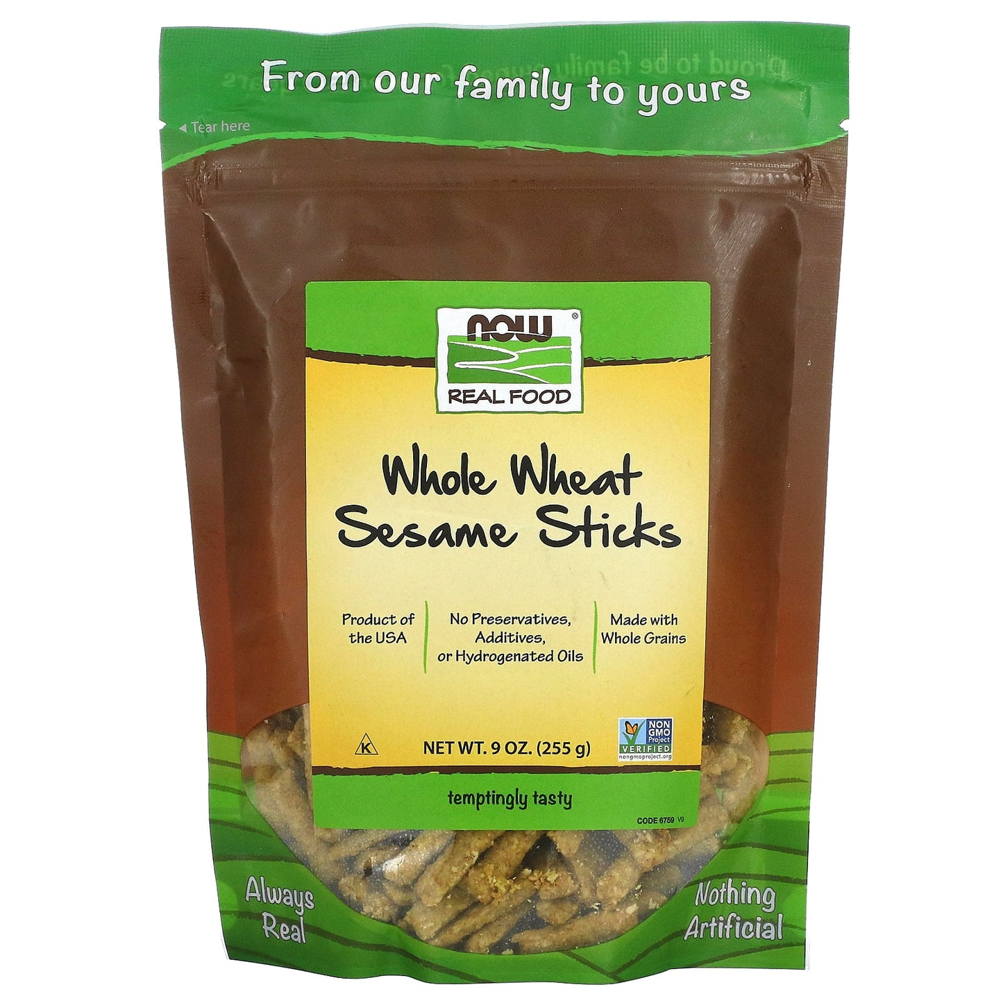 Pure Natural Real100% NaturalNo Preservatives, Additives, or Hydrogenated OilsMade with Whole GrainsTemptingly TastyVegetarian/Vegan ProductIt's time for a snack revolution! For too long we've subsided on unhealthy treats loaded with preservatives, chemicals and other ingredients of questionable benefit. It's time we replaced unwholesome mass-market brands with healthy alternatives that are just as tasty.NOW Real Rood Whole Wheat Sesame Sticks are just one of the many healthy snack foods we offer that are 1