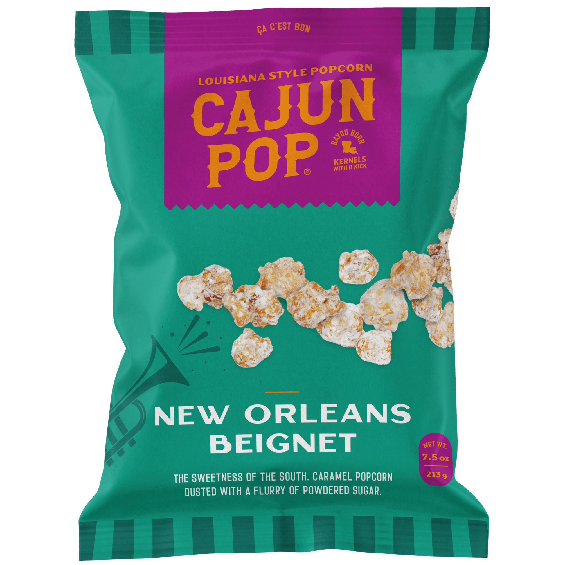 A subtle, sweet glaze that coats the perfectly baked crisp of dough with that classic powdered sugar. All the naughty flavor of beignets with all the lightness of popcorn. Here to charm your taste buds, this New Orleans recipe is our true southern belle. Easy to pop, much harder to stop!