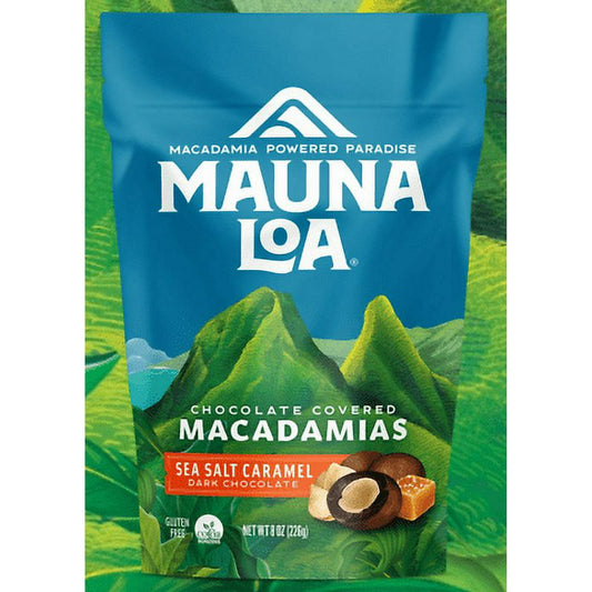 The surprising combination of dark chocolate and caramel. Premium roasted macadamia nuts are covered in rich, dark chocolate and caramel, with a touch of Hawaiian sea salt. Simply, mouthwatering. Ingredients: Caramel flavored coating sugar, palm kernel oil, nonfat dry milk, milk, cocoa powder, soy lecithin (emulsifier), natural flavor, salt, paprika extract (color), Dark chocolate sugar, chocolate processed with alkali, cocoa butter, milk fat, soy lecithin (emulsifier), vanilla, Dry roasted macadamia nuts, 