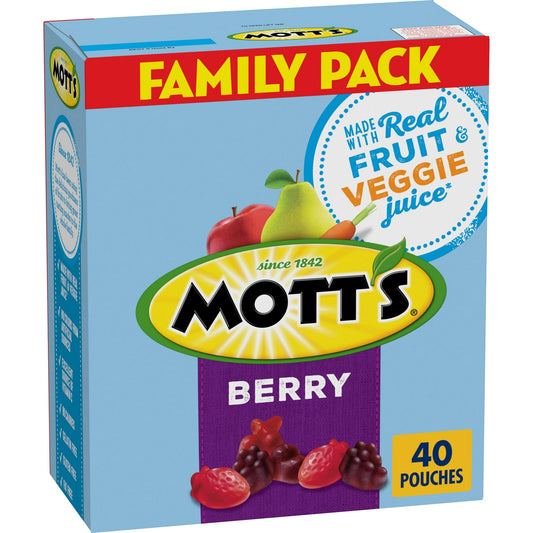 When you need a tasty snack for kids of all ages, choose the juicy taste of Mott's Berry Fruit Flavored Snacks! Not only are these bite-sized gummies delicious, but they are also made with real fruit and veggie juice.* These gluten free fruit flavored snacks have 60% daily value of vitamin C per serving. They're gluten free, gelatin free, fat free, and have no colors from artificial sources. You've found the perfect after school snack that's a win for you and your kids! Individual pouches provide convenienc