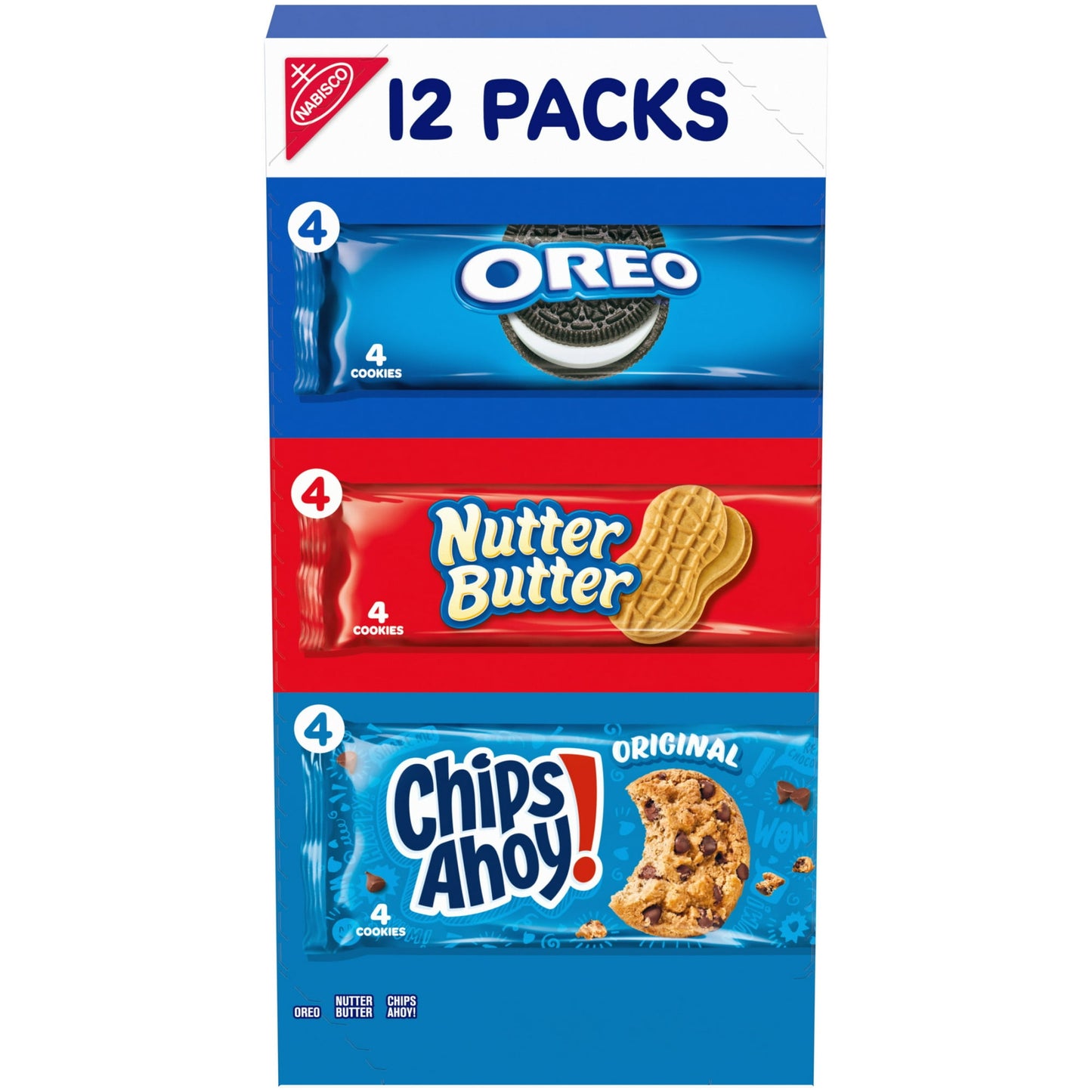 This Cookie Variety Pack includes OREO Chocolate Sandwich Cookies,, Nutter Butter Peanut Butter Cookies and original CHIPS AHOY! Chocolate Chip Cookies for sweet snacks you can enjoy at home or on-the-go. Tuck these snack size cookies into school lunchboxes for sweet lunch snacks, keep assorted cookies in your desk for office snacks or toss them in your purse or backpack as tasty travel snacks. Bulk cookies also make great party favors, stocking stuffers, Easter basket fillers or sweet treats for Halloween 