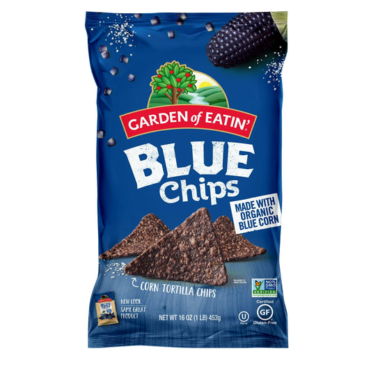 Garden of Eatin’ Blue Corn Tortilla Chips are made to bring color to any occasion. The uniquely hearty texture and true-blue corn flavor brings out the snack connoisseur in all of us - for an experience that will reaffirm your love of wholesome snacking. Made from organic blue corn, wholesome garden ingredients and expeller-pressed oils, our chips deliver the perfect combination of flavor and crunch to bring out the best in your favorite dips and salsas, taking good old chips and dip to a delicious new leve