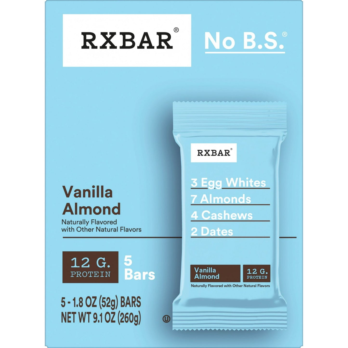 Get the simple, delicious pick-me-up you crave with RXBAR Vanilla Almond Protein Bars. Each bar contains 12g of protein to help fuel your day. With a satisfying taste from a few carefully selected, real food ingredients including almonds, cashews, vanilla bean, egg whites for protein, and dates to bind. There’s no gluten or B.S., so picking the perfect protein snack just got a whole lot easier; Reach for an RXBAR Protein Bar any time you need an energy boost. Enjoy them at breakfast or lunch time. Make them