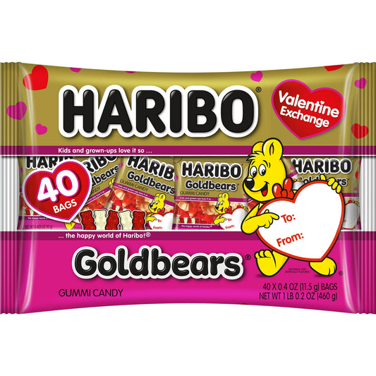 From the makers of America's #1-selling gummi bear, say hello to this HARIBO’s Valentine Goldbears mix of Goldbears and Wildberry Goldbears!