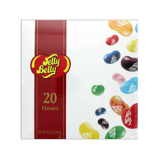 Yummy!! Jelly Belly Jelly Beans are colorful and tasty candies that have a hard shell on the outside and a soft chewy center on the inside. They come in a wide range of flavors, something to please everyone. Whether you have a single flavor you love or like the assorted mixtures, Jelly Belly's have them all. Gift Box 8.5oz 20 Flavors- Flavors are blueberry, buttered popcorn, sizzling cinnamon, coconut, licorice, Sunkist tangerine, green apple, juicy pear, watermelon, very cherry, Sunkist lemon, bubble gum, 