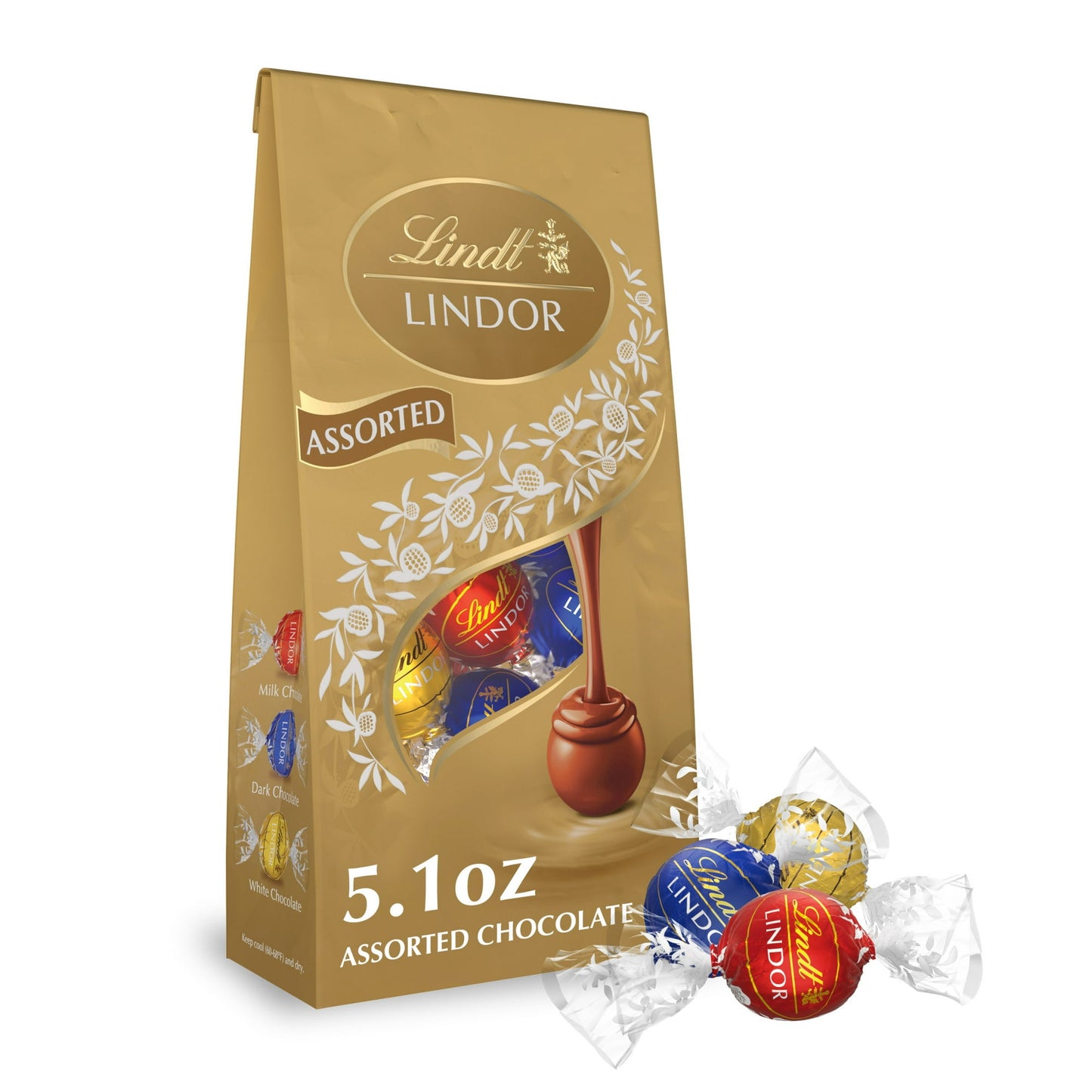 Experience the most popular flavors of Lindt LINDOR Assorted Chocolate Truffles in this classic three flavor chocolate assortment. Surprise friends and family with a chocolate candy gift, or enjoy Lindt LINDOR chocolate truffles as a sweet, indulgent after-dinner treat. Each bag features Milk Chocolate, White Chocolate and Dark Chocolate truffles. There is something for everyone, whether you prefer classic Milk Chocolate truffles, slightly intense Dark Chocolate truffles or smooth and sweet White Chocolate 