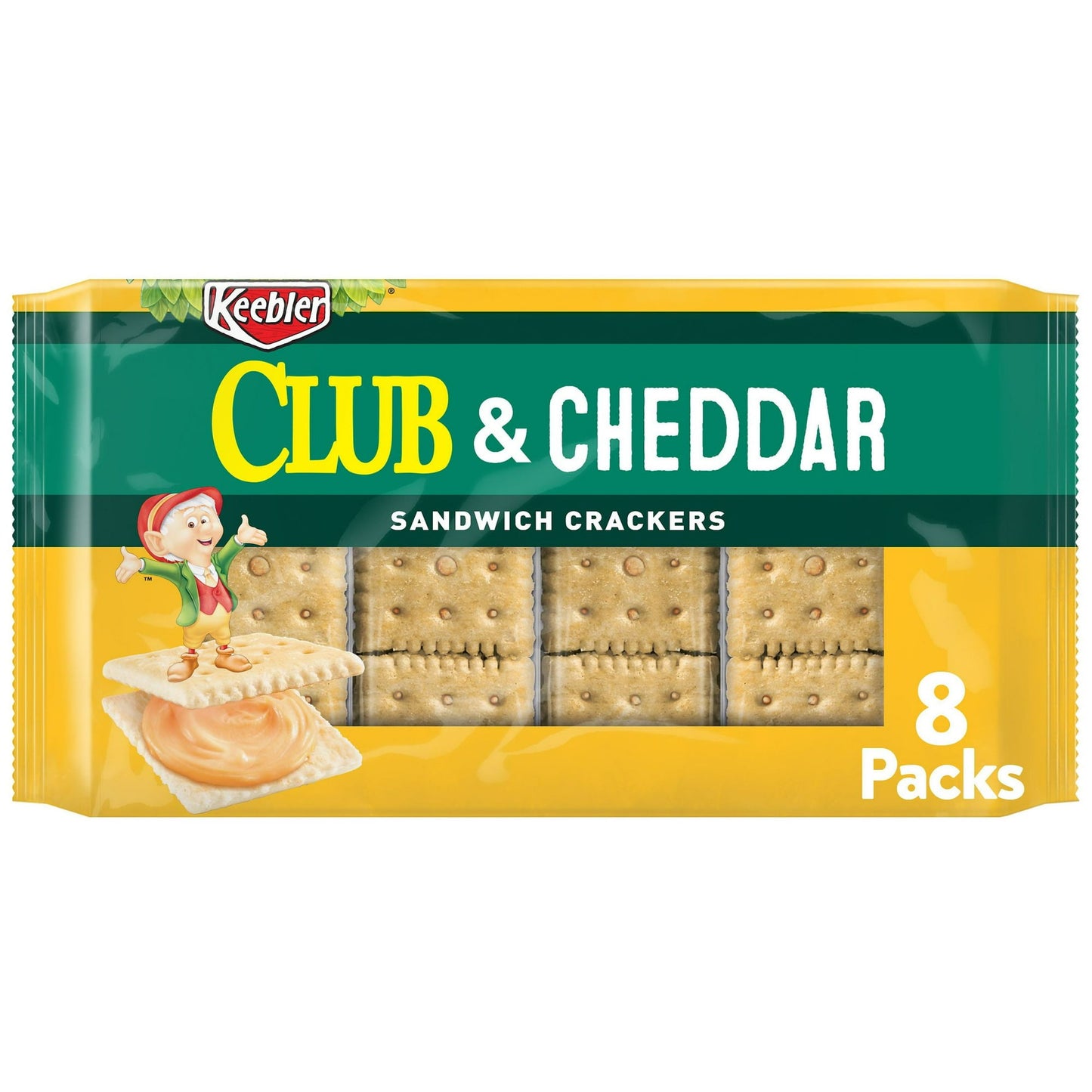 Take Keebler Club and Cheddar sandwich crackers with you on any snack time mission. These crunchy sandwich crackers are made with real cheese in every bite. Every sandwich cracker includes a smooth, cheesy filling that holds together two crisp and buttery Club crackers. These sandwich crackers are packaged into individual serving sizes, making them a convenient addition to any packed lunch or standalone snack; Keebler Club and Cheddar sandwich crackers are great for game time, party spreads, after-school tr