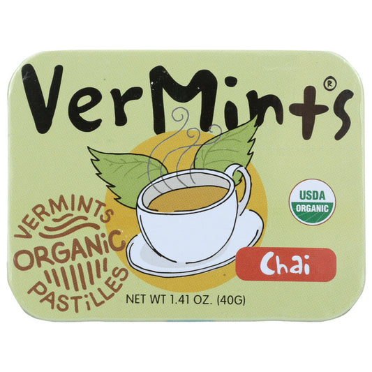 Like a Fair Trade tea party in your pocket, VerMints Organic Chai Pastilles taste just like a warm cup of Indian chai tea. Each pastille is infused with zen. Savor the "Om" with VerMints Organic Chai Pastilles. Our name comes from the Latin word "Ver." It means "true." VerMints are True Mints. They are honest. They are clean. They are truly the very best. VerMints are USDA organic, gluten-free, non-GMO, nut-free, and Kosher mints and pastilles. We ditched all the gross, health-harming, chemically modified s