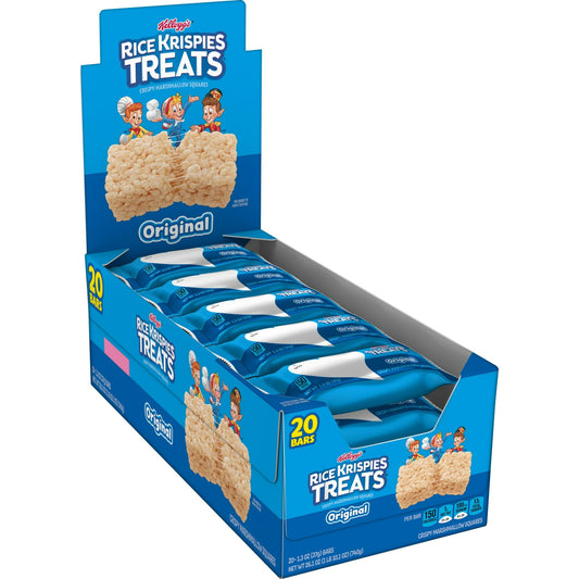 Enjoy the fun of everyday moments with the irresistible taste of Rice Krispies Treats Crispy Marshmallow Snack Bars Original. Create memorable moments with each and every delectable square that pulls apart to reveal ooey, gooey goodness. Made with crispy rice cereal and the taste of soft marshmallows, each bar is a delicious, ready-to-eat treat wherever you go. A classically delicious snack, these individually wrapped marshmallow bars are perfect for enjoying together as a family; Enjoy at home or take a fe