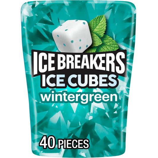 You never know when a quick jolt of flavor will come in handy. Fortunately, you don't have to guess. With this convenient 40-piece bottle of ICE BREAKERS ICE CUBES wintergreen flavored sugar free chewing gum, you can have a sugar free burst of flavor by your side anywhere you go. Keep a bottle with you in the car, at home and in the office for quick, delicious satisfaction wherever the day takes you. These ADA accepted ICE BREAKERS ICE CUBES gum pieces are made with xylitol, and they'll keep your taste buds