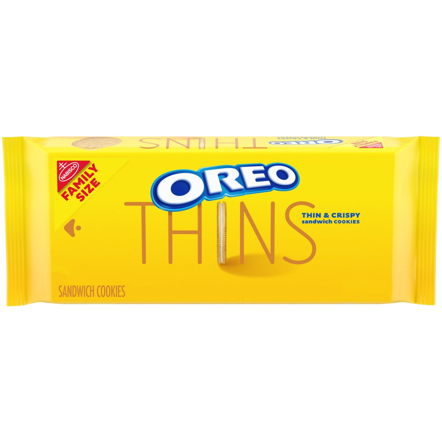 Take a delicious break with OREO Thins Golden Sandwich Cookies, a light twist on America's favorite sandwich cookie. OREO thin cookies pack the scrumptious flavor of Golden OREO cookies into a delicate cookie with a crispier texture and fewer crumbs. OREO Thins vanilla sandwich cookies are a great snack to enjoy while chatting with your best friends over coffee or a delicious dessert to enjoy during an after dinner conversation with your partner. The resealable pack with easy-pull tab keeps these cookie sna