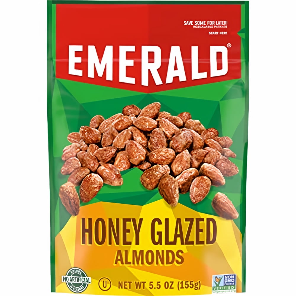 Some bees worked very hard for the honey flavor added to these special nuts. Emerald Honey Glazed Almonds are glazed with a bit of sweetness that pairs with their already delicious flavor. Not only do they make a satisfying treat on their own but they’re also delicious in your favorite recipes to add flavor and crunch. And because you don’t always have time to stop for a satisfying snack these nuts come in a resealable bag so they stay fresh and are easy to snack on now and save some for later. Emerald harv