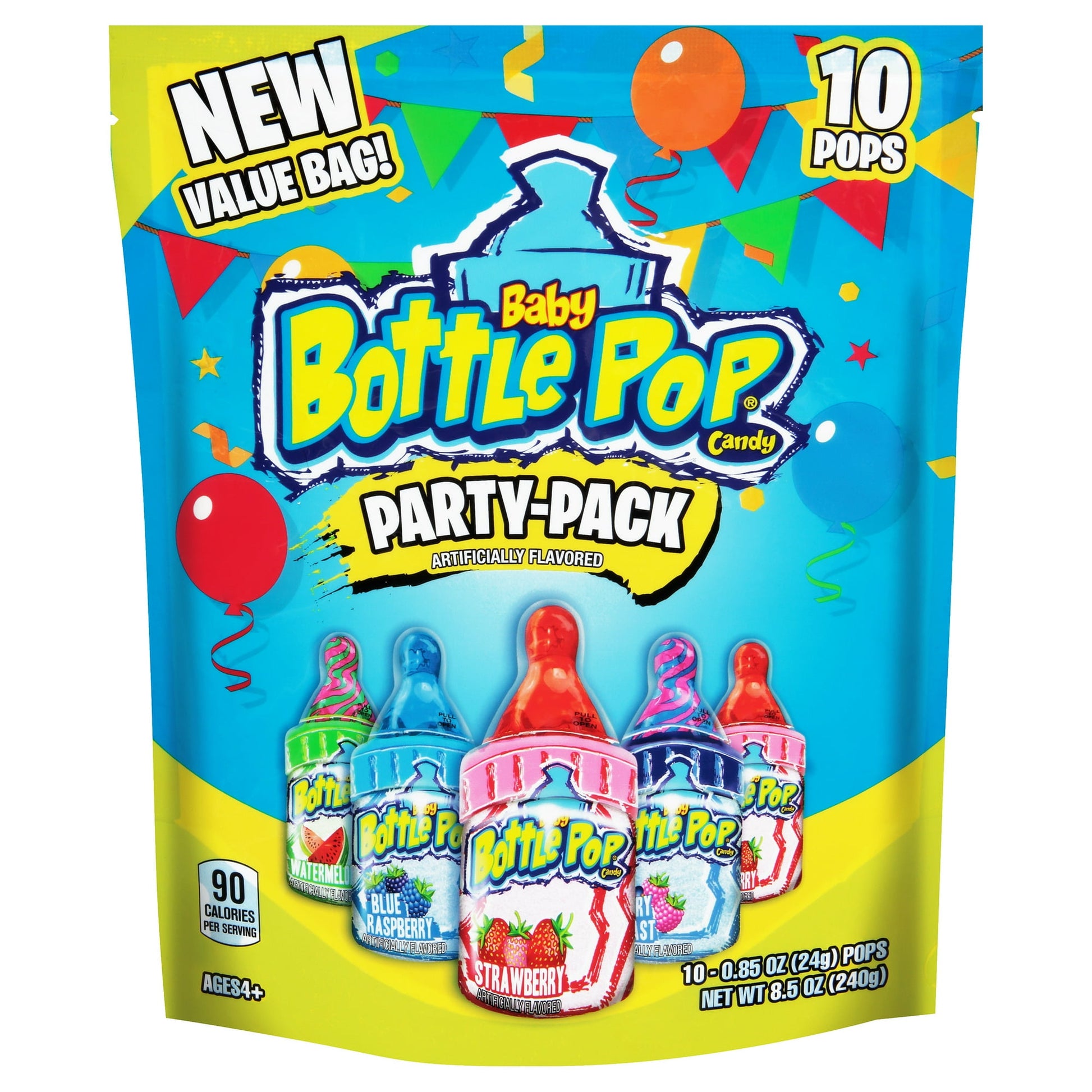 Baby Bottle Pop is the iconic silly, fruity, baby bottle shaped lollipop with flavor boosting candy powder that is perfect for parties and celebrations! This fun baby bottle sucker and dipping powder is loved by kids, making the bulk party pack perfect for sharing with your family and friends. These iconic shelf-stable candy treats are also great for kids birthday parties, baby showers, party favors, gifts, goodie bags, and any special occasion. These delicious lollipops are fun for kids because the sweet c