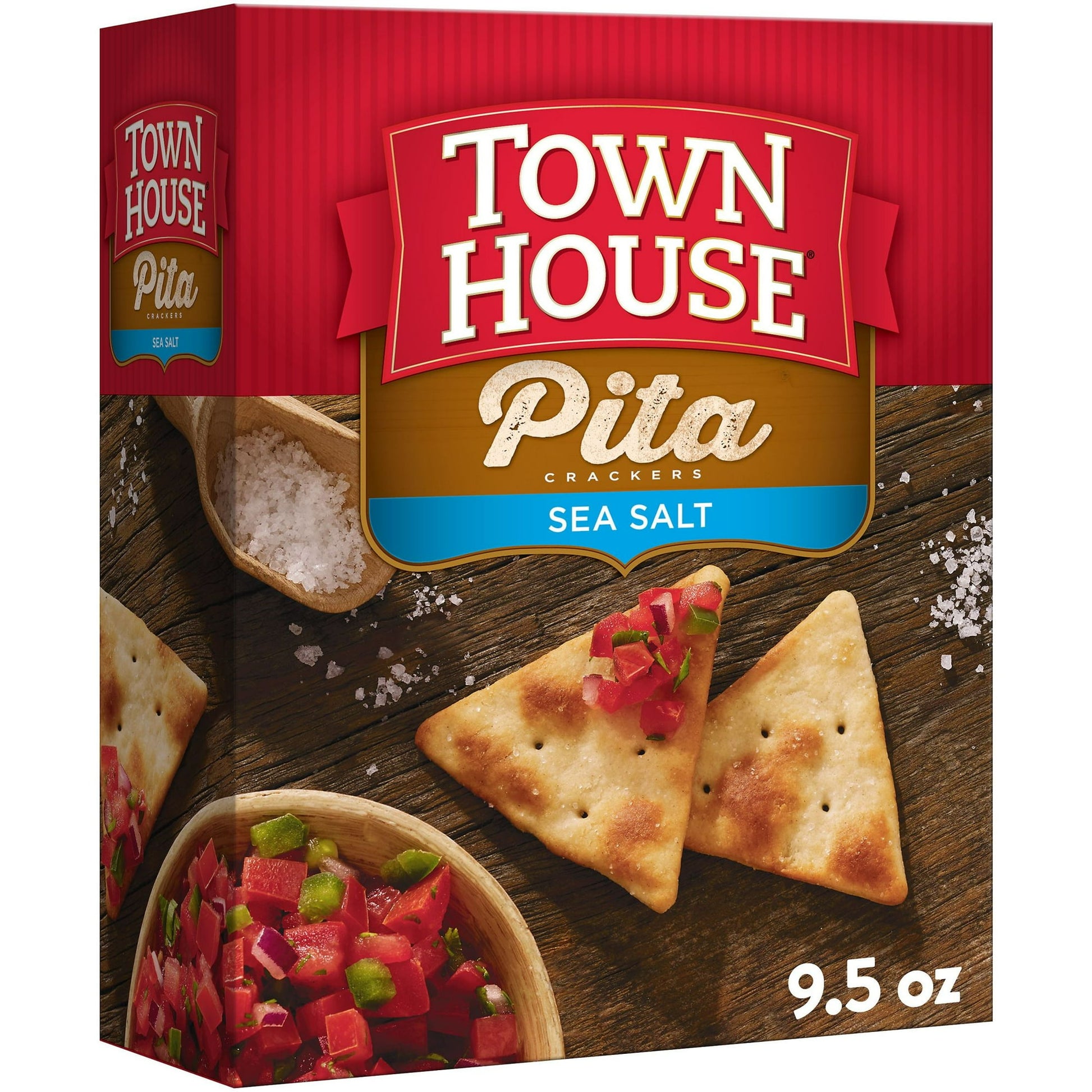 Inspired by pita bread, Town House Sea Salt pita crackers are a crispy, hearty snack that's great between meals or anytime you crave a quick bite. With a satisfying sea salt taste and crunchy pita texture, each cracker hits the spot when you're hungry or having midday cravings. Delicious as a stand-alone snack, enjoy before or after meetings, classes, and errands. Dip and dunk into hummus, cream cheese, salsa and more, or dream up all-new pairings; Town House crackers are not only versatile, but they can al