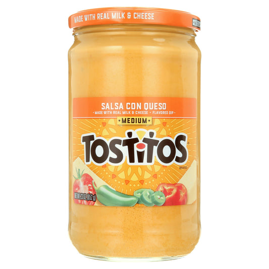 Tostitos® are more than tortilla chips and dips – they’re an invitation to catch up with friends, so Get to the Good Stuff™! Whoever said “variety is the spice of life” must have been talking about Tostitos because our chips and dips come in many different flavors. Made with real Monterey Jack cheese, TOSTITOS® Salsa Con Queso blends ripe tomatoes, chopped jalapeños and mild red bell peppers for a medium, creamy dip that always gets the party started. This delicious Shelf-Stable Salsa Dip product is perfect