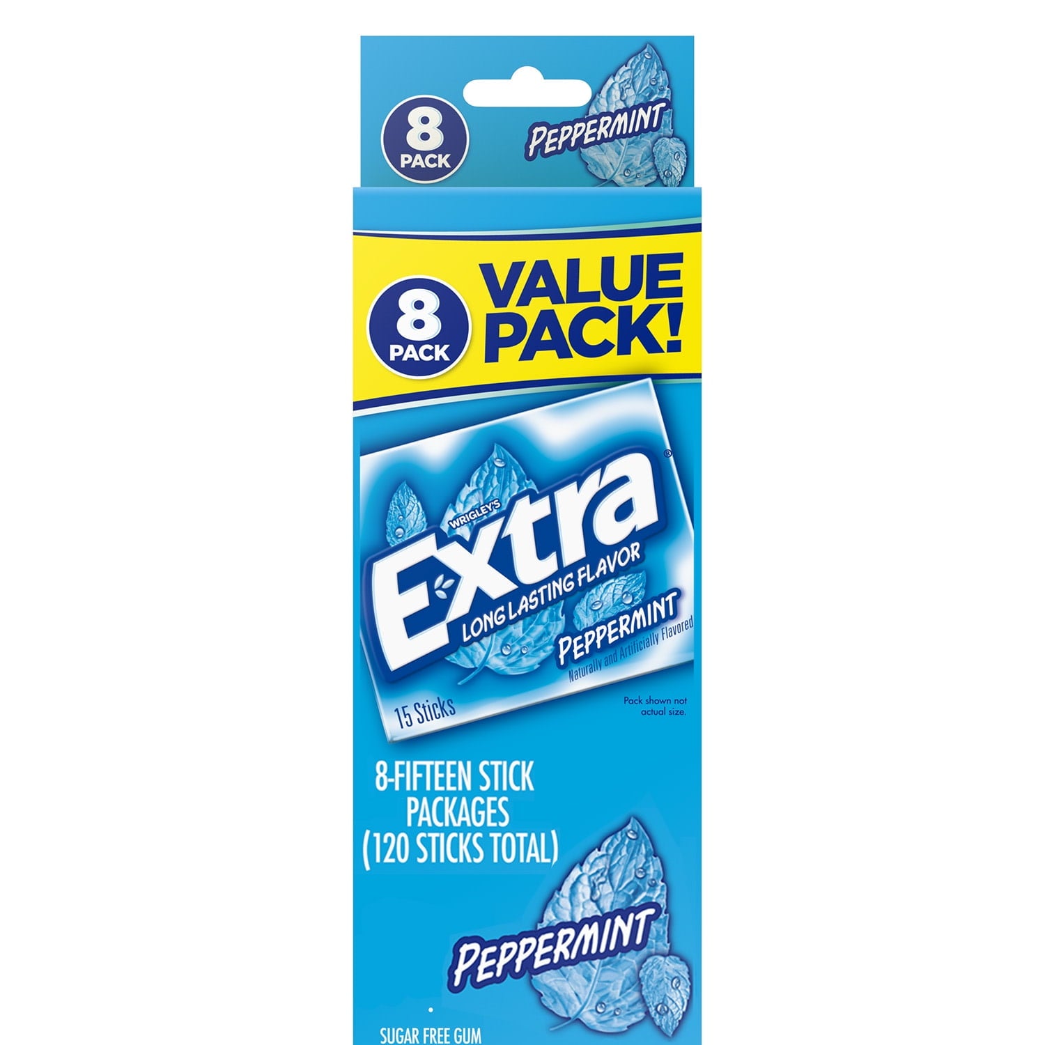 Redefine small moments, one chew at a time, with EXTRA Peppermint Chewing Gum. Chew away distractions and get deep in the EXTRA Zone thanks to the invigorating, icy mint flavor. Unwrap a moment with EXTRA chewing gum and get more than just fresh breath. Get the fresh and minty boost you need to be confident, present and refreshed. With 8 individually wrapped, 15-piece packs of EXTRA Peppermint Sugarfree Gum, be prepared for long-lasting flavor for any occasion! From study sessions for class to big work pres