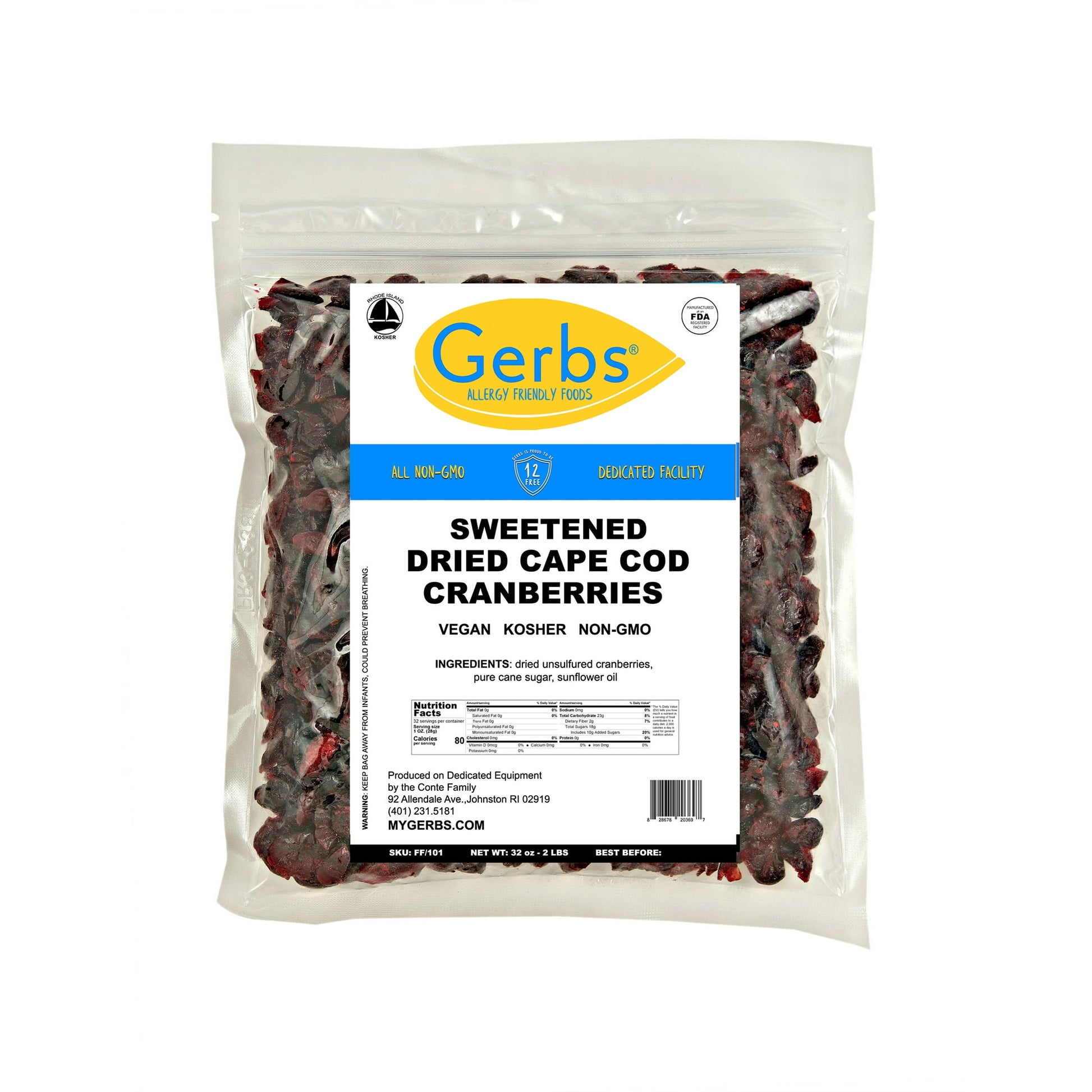 Nutritional Benefits of Dried Cape Cod Gerbs dried cranberries. Gerbs encourages eating dried fruit instead of candy. Has antioxidant properties and a flavonoid-rich diet may reduce the risk of cardiovascular disease. The PACs in Gerbs dried cranberries may help prevent the adhesion of certain harmful bacteria, including E. coli, that are associated with urinary tract infections (UTIs). The flavonoids in Gerbs dried cranberries, including PACs, may also help to inhibit the bacteria associated with gum disea