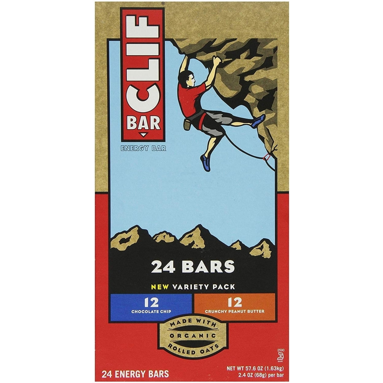 Clif Bar Variety Pack Chocolate Chip Crunchy Peanut Butter (2.4 oz. 24 Count) Clif Bars Variety Pack has two delicious flavors that will give you lasting energy throughout the day. Chocolate Chip Bars have the classic crave-able taste of a fresh chocolate chip cookie. Crunchy Peanut Butter Bars are made with smooth organic peanut butter mixed with crunchy peanut pieces for a peanut lovers dream. Conveniently sized to fit in your pocket backpack or purse these bars are the perfect snack for when youre out an