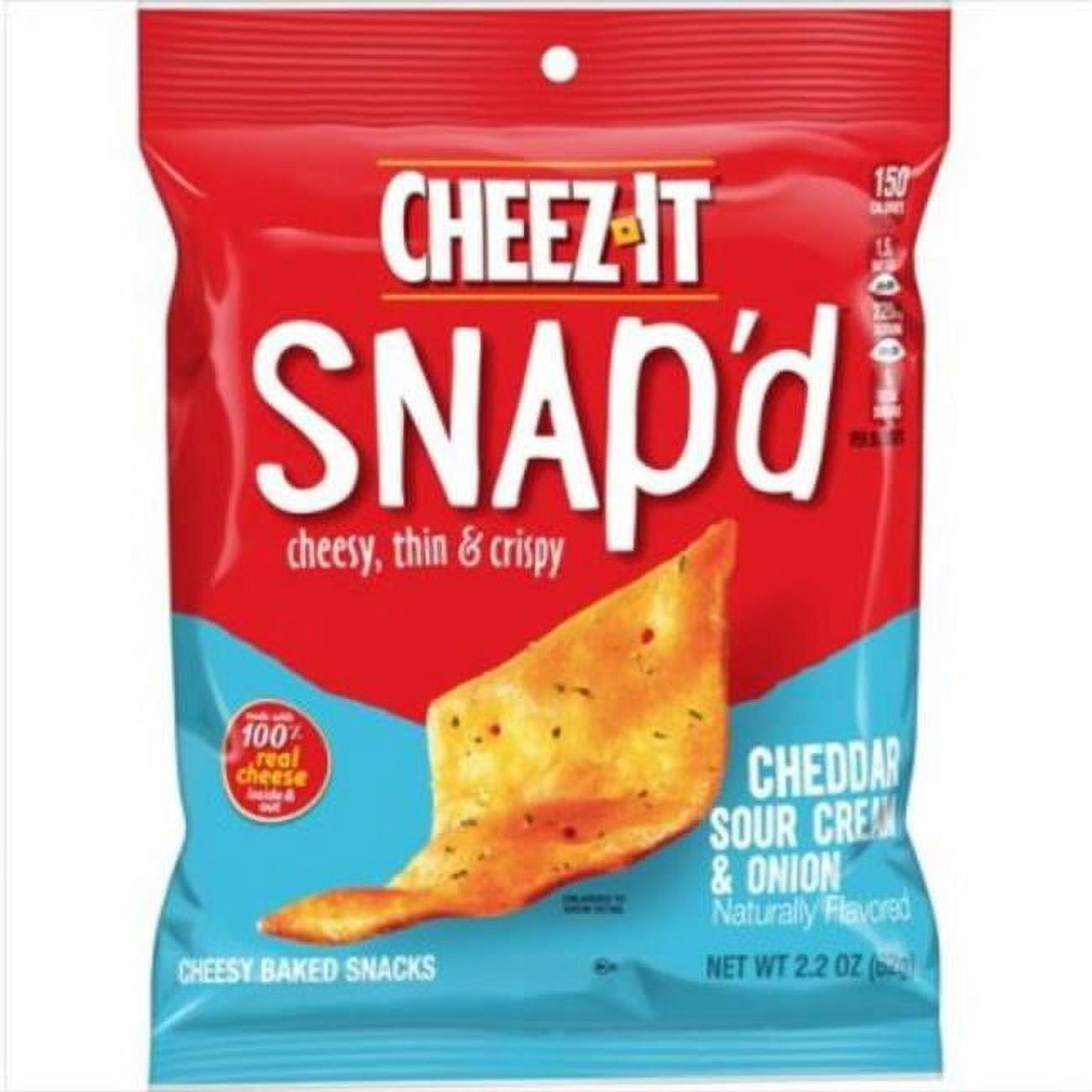 An anytime snack that makes a tasty bite at home or on the go. • Turn up the cheese volume with the satisfying crunch of Cheez-It Snap’d. • Enjoy while relaxing and watching TV, or add as a crunchy side to your sandwich. • Thin and crispy cheesy baked snacks made with the irresistible flavor combination of cheddar, sour cream, and onion. • Sold as 6/Carton.