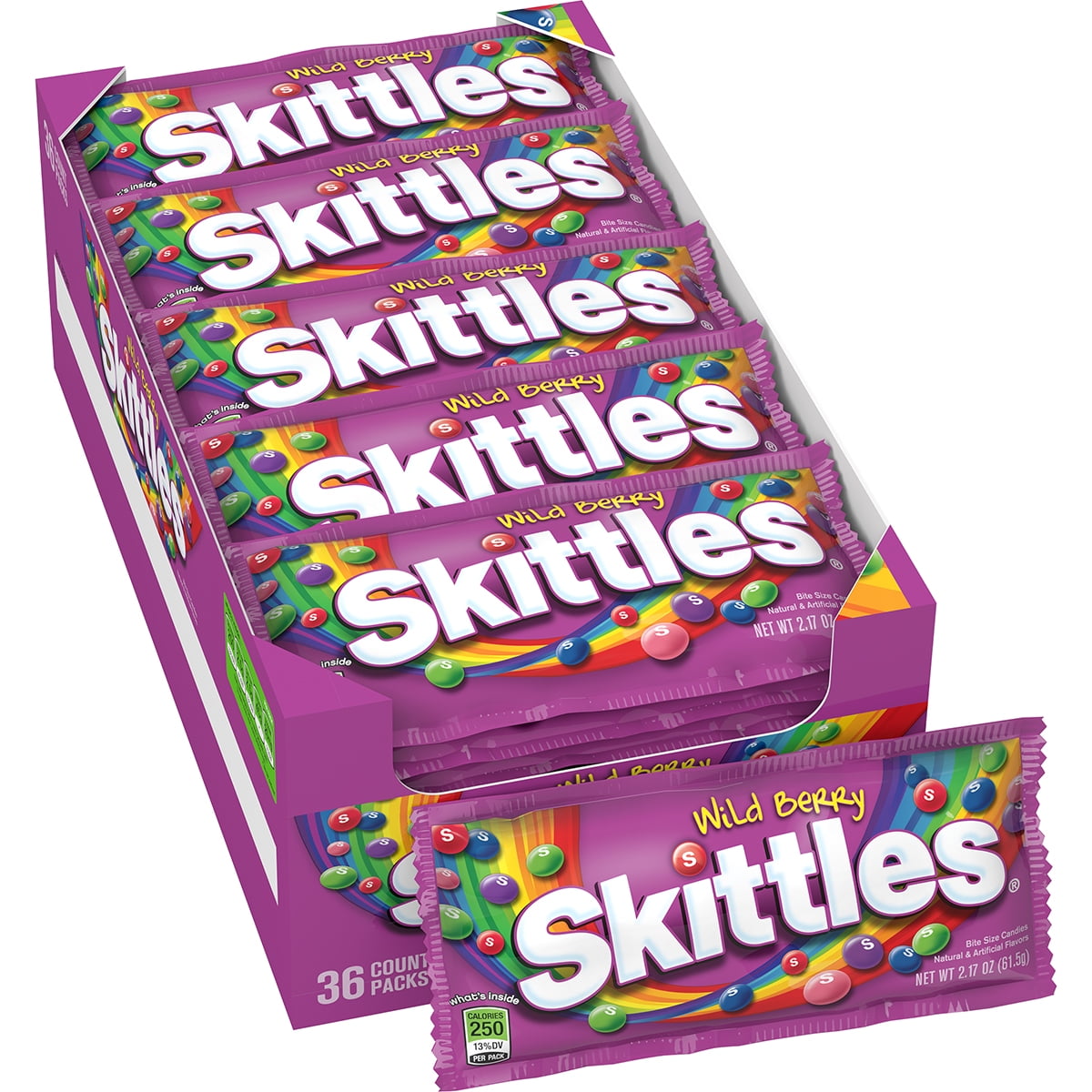 Enjoy the berry delicious taste of SKITTLES Wild Berry Candy. Each singles size pouch is packed with a variety of fruit-forward flavors, including berry punch, strawberry, melon berry, wild cherry and raspberry. These bite-size fruity candies are deliciously fun ? great for game day treats, using in arts and crafts or sharing at birthday parties. Individually wrapped full-size packs are also ideal for stocking the office pantry, vending machines, concessions stands and convenience stores. There's no wrong w