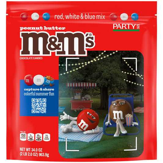 Celebrate Independence Day deliciously with M&M'S Red, White & Blue Patriotic Peanut Butter Chocolate Candy. These colorful candy bites are made with creamy peanut butter and a crunchy candy shell. Plus, they're all dressed up to celebrate America. Decorate the dessert table at Independence Day parties and summer barbecues with red, white and blue M&M'S Peanut Butter Candy. Use these festive peanut butter treats to fill up candy bowls at home or at work. Get creative and delight friends and family with deli