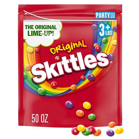 We Apologize The Rainbow” for the switch from lime to green apple. The original rainbow you’ve been waiting to taste again is back. SKITTLES Original chewy candy now includes the citrus flavor, lime. This SKITTLES Original Chewy Candy, Party Size, 50 oz chewy candy assortment of SKITTLES Original candy is packed with the classic, assorted candy flavors of strawberry, lemon, orange, grape, and lime. This bulk party size candy bag of SKITTLES Original is the definite party supplies essential. Bring bold, frui