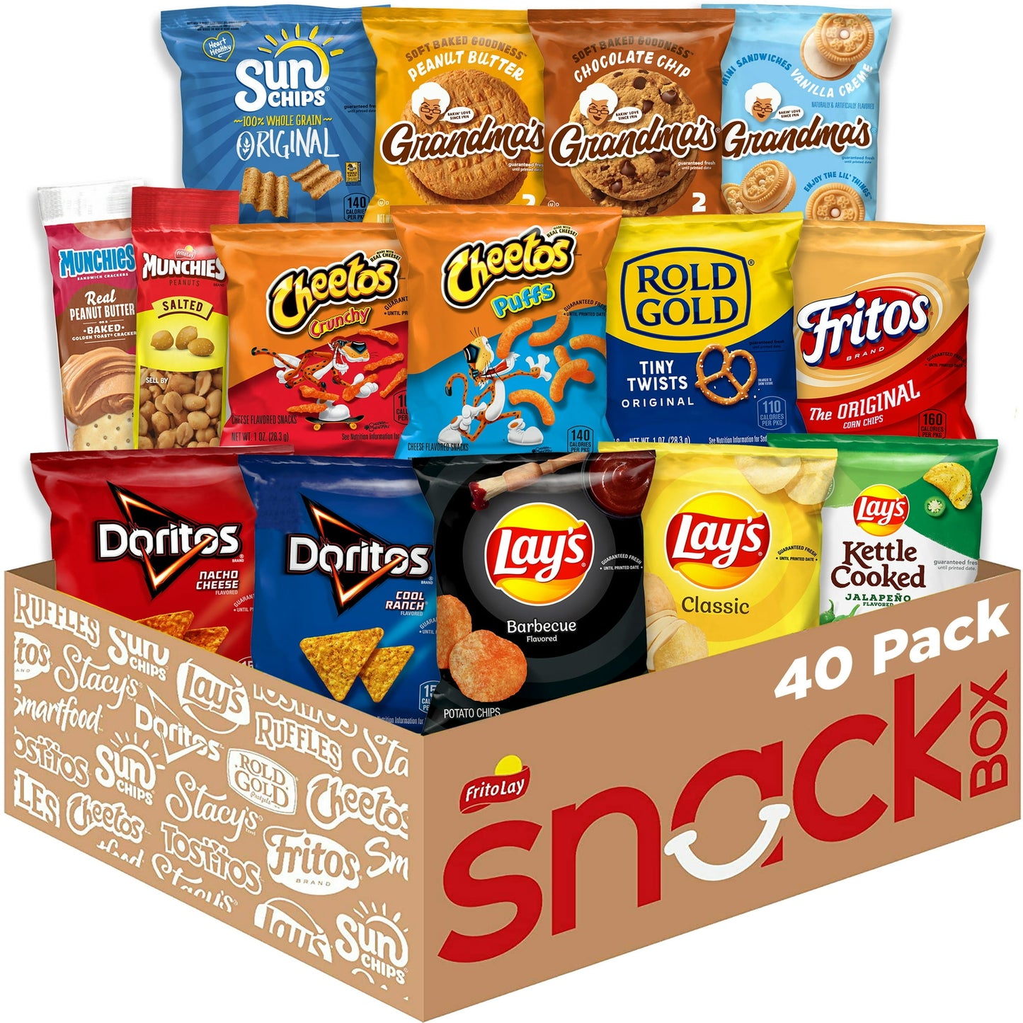 With Frito-Lay Variety Packs, you’re ready for snack time any time! Convenient, compact and complete with everyone’s favorite brands, Variety Packs are easy to bring along on all your family adventures. If you're celebrating a big win on the soccer field, taking a family road trip, or thinking about an afternoon snack, Frito-Lay Variety Packs have everyone covered with cookies, chips, crackers, nuts, and popcorn. So, whether your family’s next adventure is at home or on the go, pack the snack that’s got you