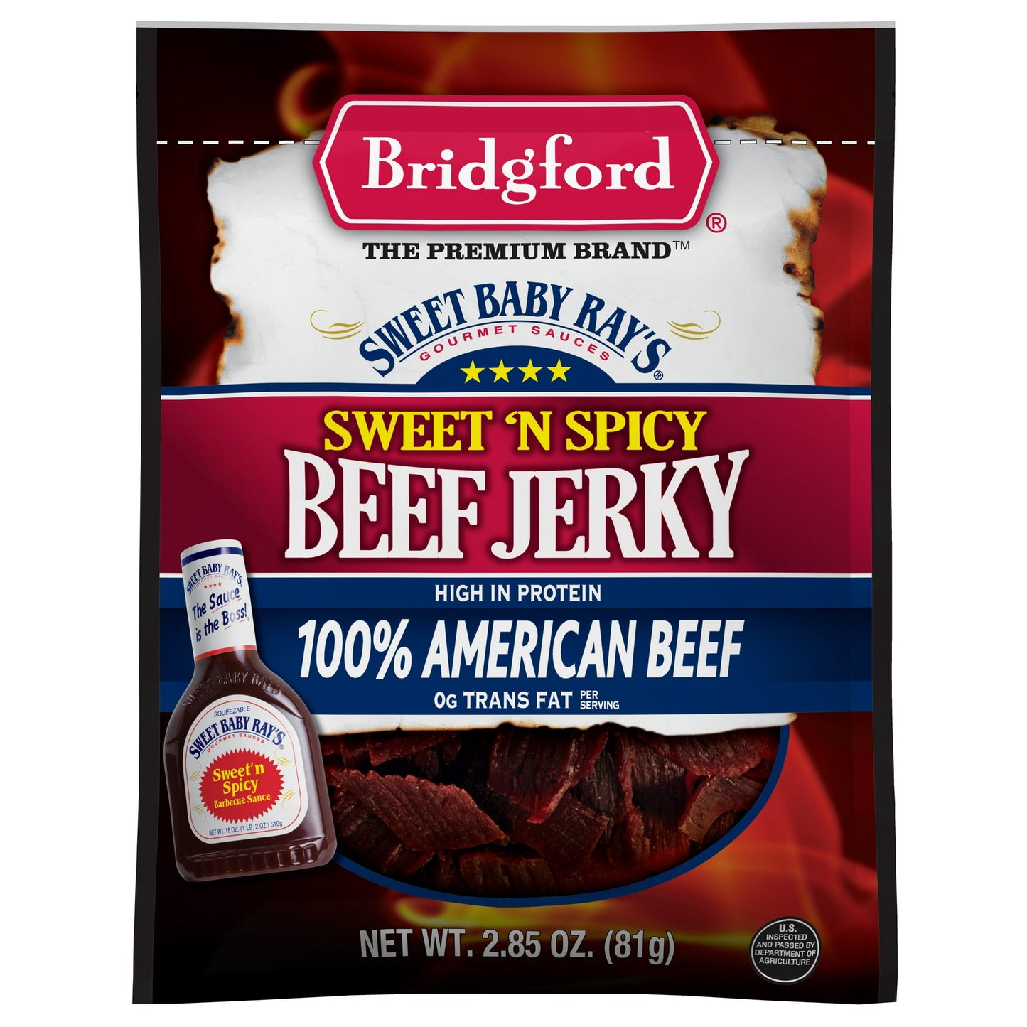 Indulge in the perfect blend of sweet and spicy with Bridgford Sweet Baby Ray's Sweet 'n Spicy Beef Jerky. Each 2.85 oz package features tender, premium beef jerky that’s marinated in a flavorful mix of Sweet Baby Ray's signature sauces, ensuring a deliciously bold taste with every bite. Crafted to perfection, this jerky delivers a delightful combination of sweetness and heat, making it an irresistible snack for any occasion. Ideal for on-the-go, it comes in a resealable bag to maintain freshness and conven