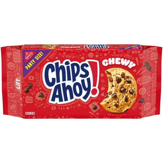 CHIPS AHOY! Chewy Chocolate Chip Cookies are the CHIPS AHOY! cookies you know and love, but baked to be perfectly soft and chewy. These soft cookies are baked to perfection for maximum chewiness. Make lunches at school or work more exciting by including these chewy cookies, or serve as birthday cookies for a last minute party. The lift tab makes the cookies easy to open and close for easy storage.