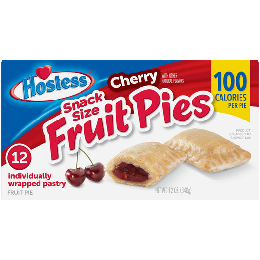 LIVE YOUR MOSTESS with HOSTESS Snack Size Cherry Fruit Pies. They're filled with cherry filling, and golden crust is covered in glaze for the perfect full, flakey bite. It's hard to eat just one. That's why they're individually wrapped and ready to eat morning, noon, or night. Get your snack on anywhere with these yummy mini-HOSTESS cherry pies.