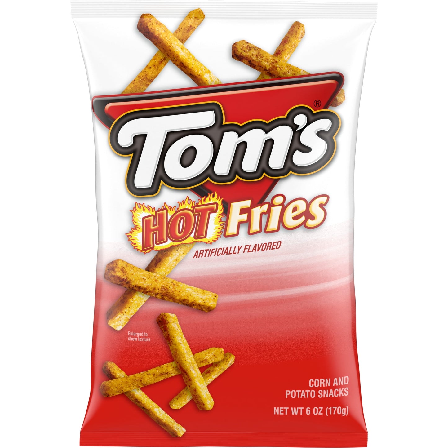 Add a spicy twist to your day with the bold flavor of Tom's Corn and Potato Flavored Hot Fries. These spicy corn-potato snacks make an easy choice for all of your cravings, whether you enjoy them alone or pair them with your favorite dips. Anytime is Tom's time. Shelf-stable product.