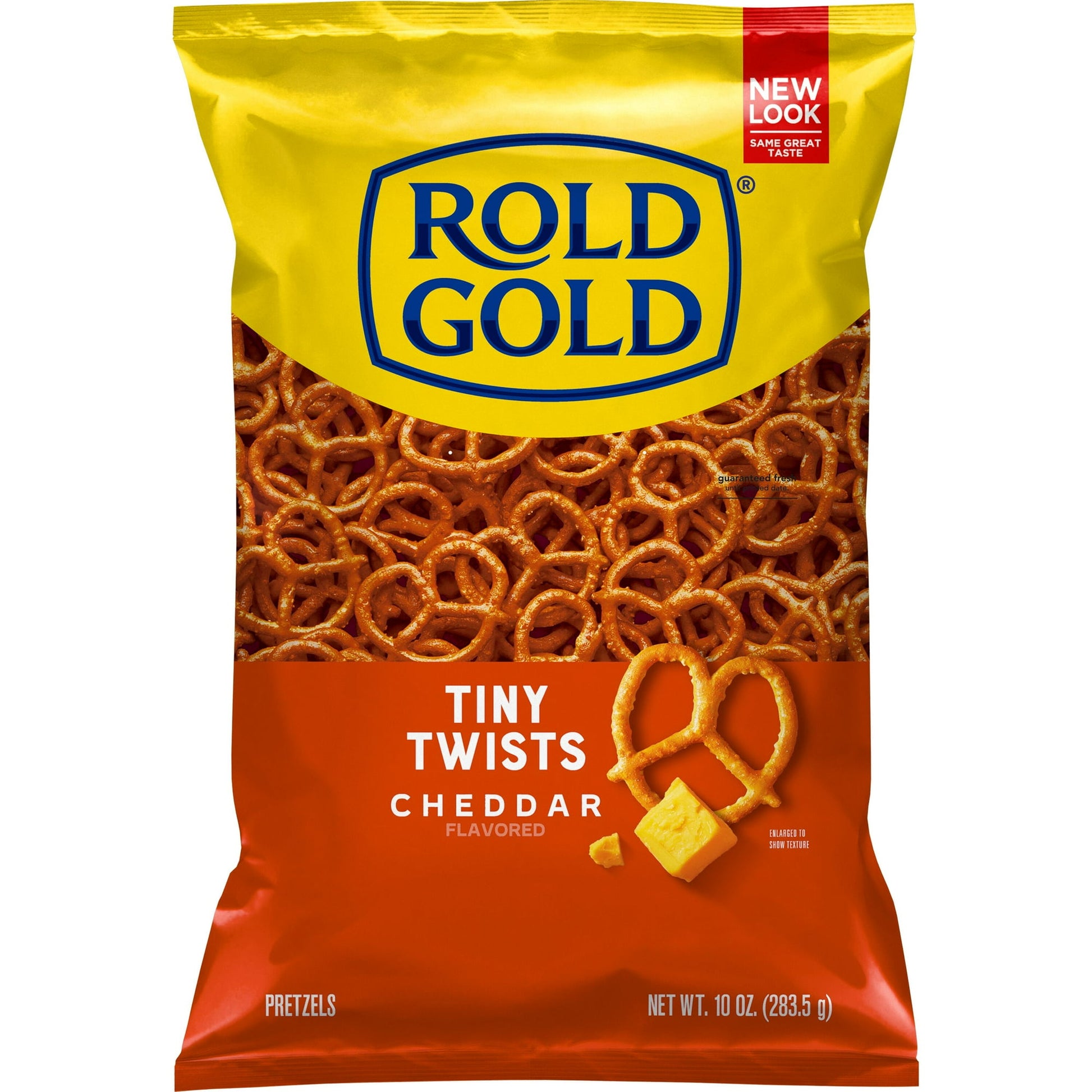 Between the one-of-a-kind flavor & crispy texture of ROLD GOLD pretzels, you'll fall in love with this baked snack. Try them with peanut butter, hummus or on their own to take your break to a whole new level! Rold Gold Tiny Twists Pretzels Cheddar Flavored (10 oz) offer a delightful combination of crunchy pretzels and rich cheddar cheese flavor. These bite-sized twists are perfect for snacking anytime, whether you’re enjoying them at home, on the go, or at gatherings. Item Contains Wheat and Milk Ingredient