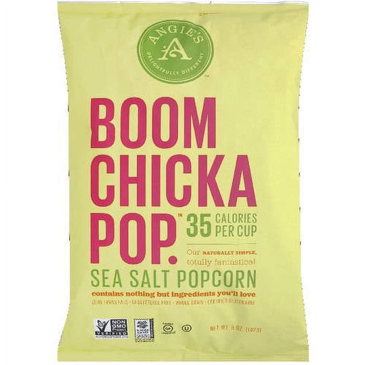 Snacking is the best part about life. It should be both delicious and carefree. Like magical yoga pant material or weird nail polish colors. That's why Angie's set out to make a light, tasty treat that satisfies without triggering post-snack guilt. Angie's Boom Chicka Pop Boom Sea Salt Popcorn is always simple and always real free of gluten, trans fats, and preservatives. And because it's made by Angie's, it's got all the delish that comes from being made with simple ingredients you'll love. Geez louise, at