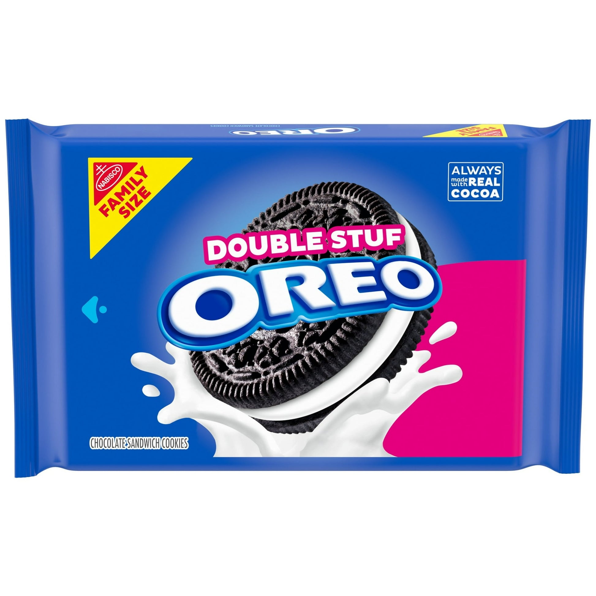 OREO Double Stuf Chocolate Sandwich Cookies have been America's favorite cookie for over 100 years. Stuffed with twice the OREO creme, these chocolate sandwich cookies are supremely dunkable. Double Stuf OREO cookies are great sweet snacks for sharing or enjoying with cold milk. The resealable package with easy-pull tab keeps chocolate cookies fresh and is perfect for snacking or traveling.