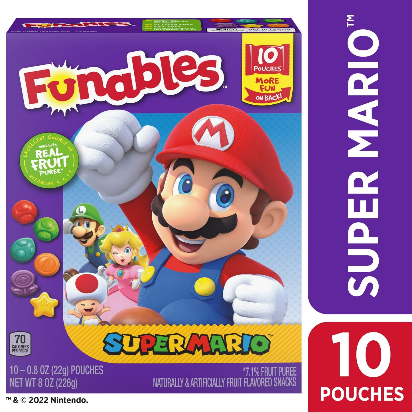 Funables Fruity Flavored Snacks – are bringing you snacks of the most berry delicious family-sized proportions. Each box includes an assortment of 10 individually wrapped 0.8-ounce pouches of gummy fruit snacks. Every little bag you open has a delicious variety of fruit-flavored snacks inside waiting to be discovered and picked by you. What flavor do you think your favorite berry gummy will be? As you try them all, chew on this. These chewy, fruity gummies are made with 7.1% real fruit puree. They're fat fr