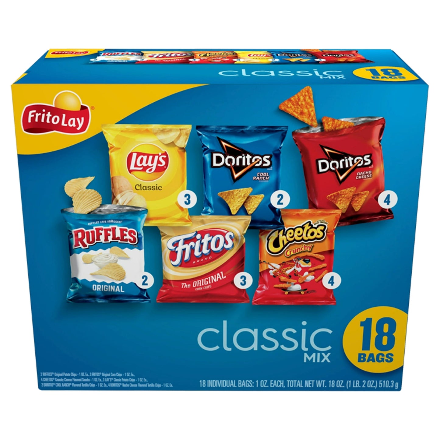 Frito-Lay variety packs provide the perfect portion size and variety to keep your entire family happy. From the pantry to the lunch box, all you have to do is grab a pack and go! Frito-Lay's multipacks are easy to carry, easy to store and easy to pack- it's the perfect staple for every pantry.