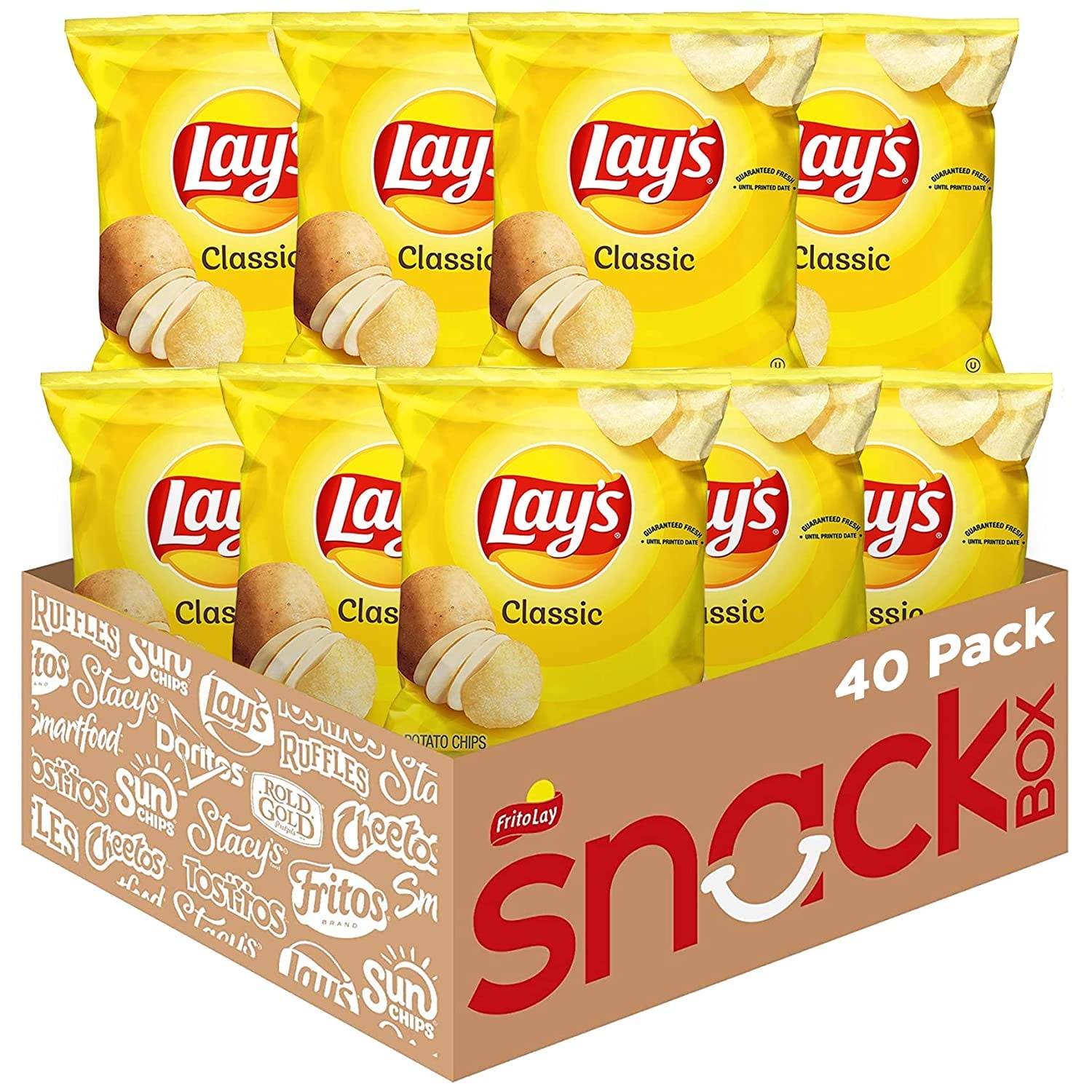 The perfectly crispy chip that has been America's favorite snack for more than 75 years. Wherever celebrations and good times happen, the Lay's brand will be there. With flavors almost as rich as our history, we have a chip or crisp flavor guaranteed to bring a smile on your face. Lays Classic potato chips are the perfect snack for any occasion. Provide the perfect portion size and classic taste to keep your customers, colleagues, and family happy. From store shelves, to the pantry, to the lunch box, all yo