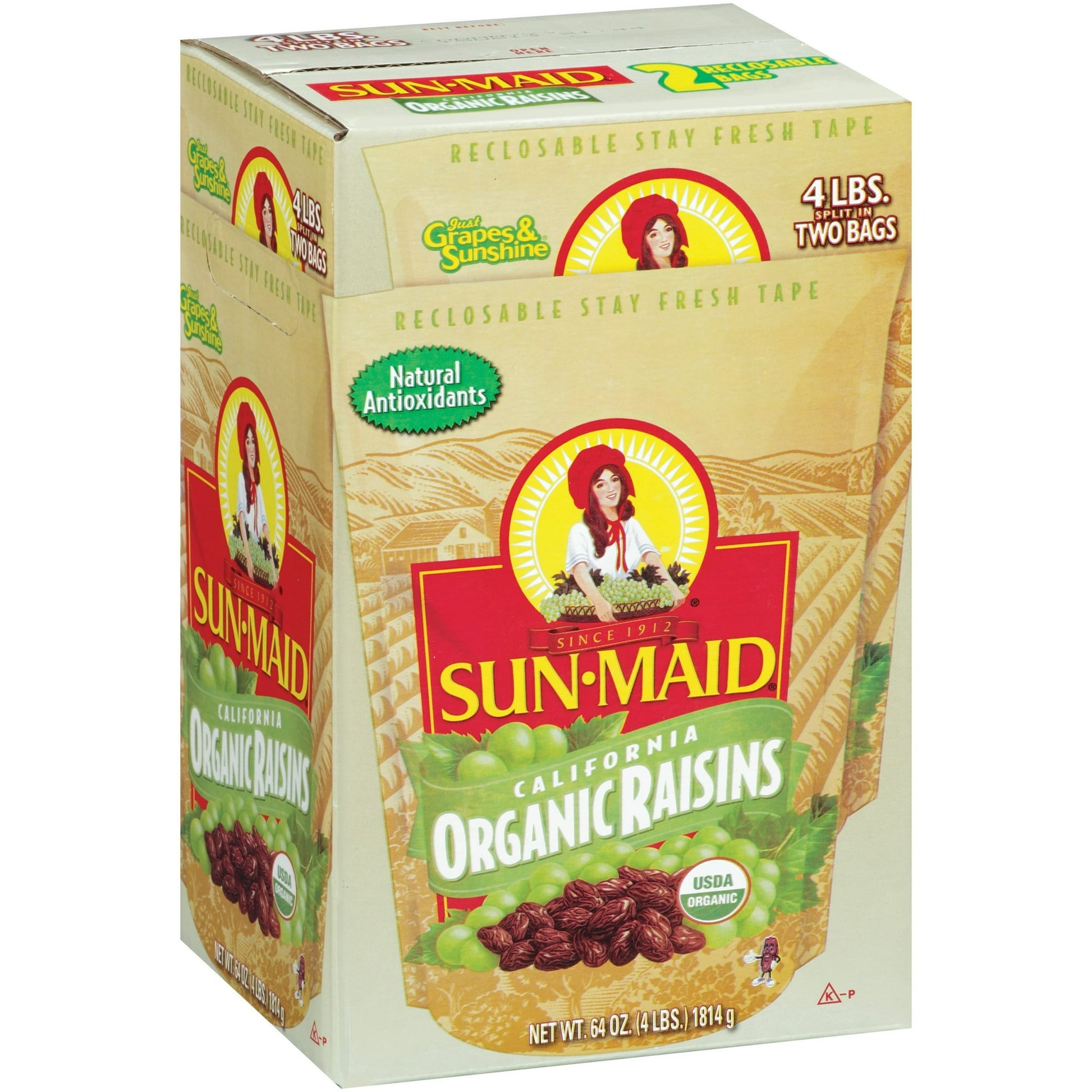 Our Organic Raisins are exclusively grown by Sun-Maid's certified organic growers. These growers met the strictest standards for organic agriculture. Once our organic California Thompson Seedless grapes have reached their maximum sweetness, they are harvested and naturally sun dried to perfection. They're a great addition to cereals, salads, baked goods, or eaten for a high-energy snack. Sun-Maid California Raisins have always been part of a healthy diet. They're 100% natural, with no oils added. A fast, ea