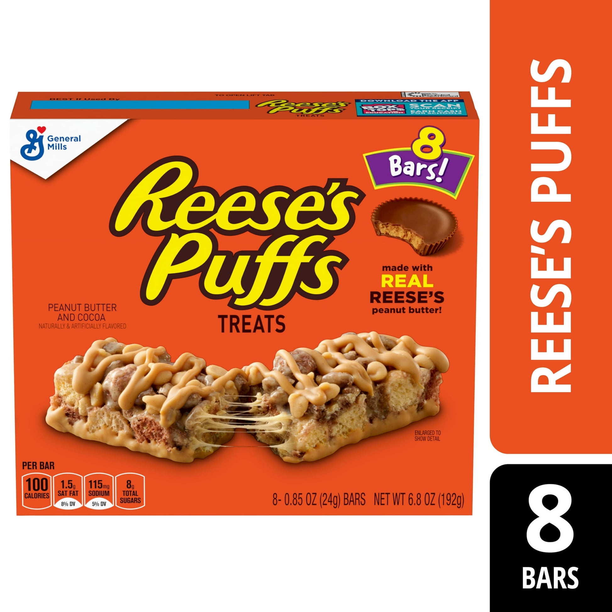 When it comes to snacking, Reese's Puffs Cereal Bars set the bar high! Great tasting treat bars have the crunch of Reese's Puffs Cereal. You don’t always need a bowl to crunch into your favorite cereal. You can take your favorite cereal with you wherever you go! Made with Real Reese's Peanut Butter. Packed with the cereal crunch and flavor kids and adults love. A portable snack perfect for the pantry, lunch box, and breakfast treat. Stock up for a treat the whole family can enjoy! These individually wrapped