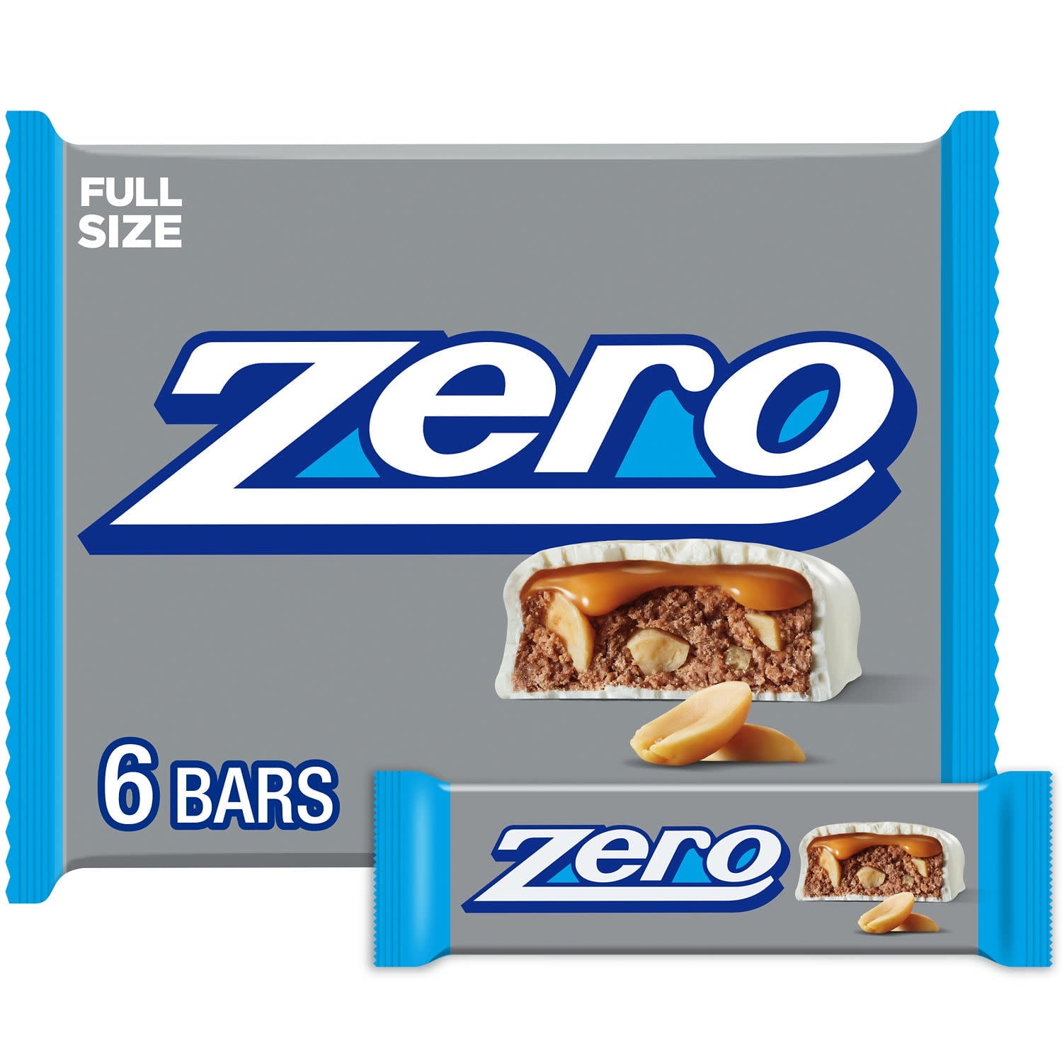 Watch your worries drop to zero after the first bite of this delicious candy bar! No, this delicious treat wasn't the handy work of extraterrestrials. Although it might look like an otherworldly candy bar, ZERO features white fudge, caramel, peanut and almond nougat. Grab one as a dessert after dinner, pack one in your lunch box, take a few for your road trip, and keep a few bars handy for movie night or stocked in your pantry for baking and snacking. ZERO is an out-of-this-world candy bar that delivers an 