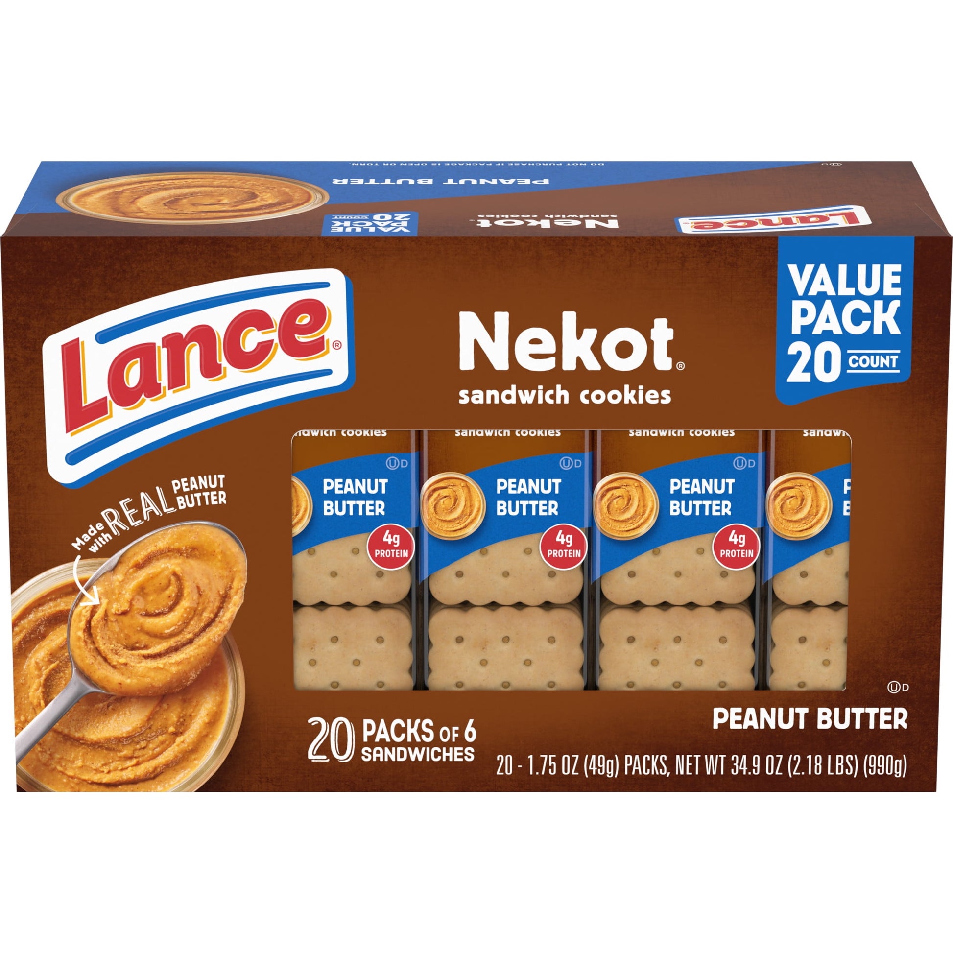 Get ready for a totally tasty treat! With Lance Nekot Peanut Butter sandwich cookies, we combined the best of our cookie treats with the irresistible, creamy flavor of our real peanut butter filling. All wrapped up in single-serve packs, you get the perfect snack, or an ideal dessert treat. Try them for yourself and see what you are missing. At Lance, sandwiches mean more: they aren’t just two somethings with whatever in the middle. A Lance sandwich is two awesomes with incredible in the middle - and we’ve 