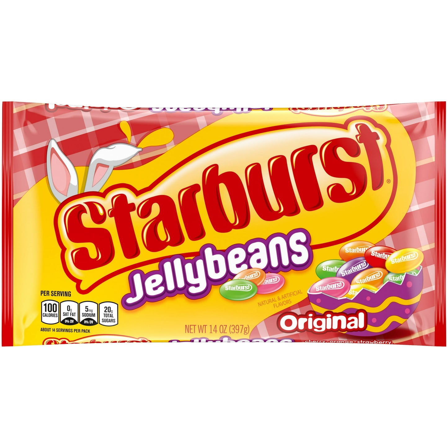 This Easter, pack their Easter baskets and fill their Easter eggs with STARBURST Original Jelly Beans candy. Spring's sweetest fruit flavored candy is in this 14-ounce bag that is sure to sprout smiles on the faces of your friends and family. This Easter basket essential includes the original flavors of strawberry, cherry, orange, green apple, grape, and lemon. STARBURST Easter Jelly Beans are perfect for stuffing Easter eggs for the big Easter egg hunt, as well as complementing Easter basket gift. More tha