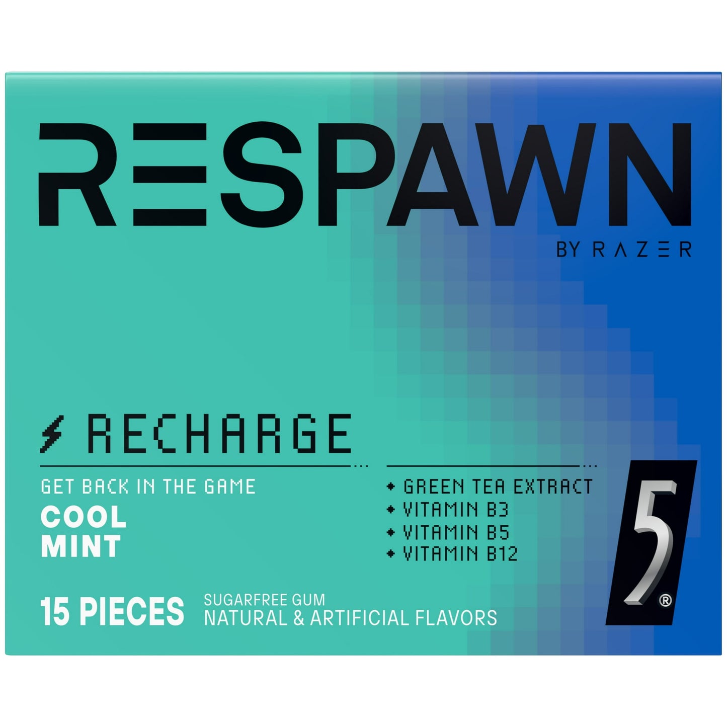 Get ready to chew up the competition and elevate your gameplay with RESPAWN by 5 GUM Cool Mint Sugar Free Chewing gum, 15 piece count. Formulated with green tea extract and B vitamins, chewing RESPAWN keeps you fresh and focused, you’ll be able to pwn all your pals! The revitalizing and invigorating mint gum flavor of 5 GUM RESPAWN Cool Mint Sugarless gum will help keep you in the zone as you conquer your console. From staying up “just a little longer” to get to the next level, to Twitch livestreams with yo