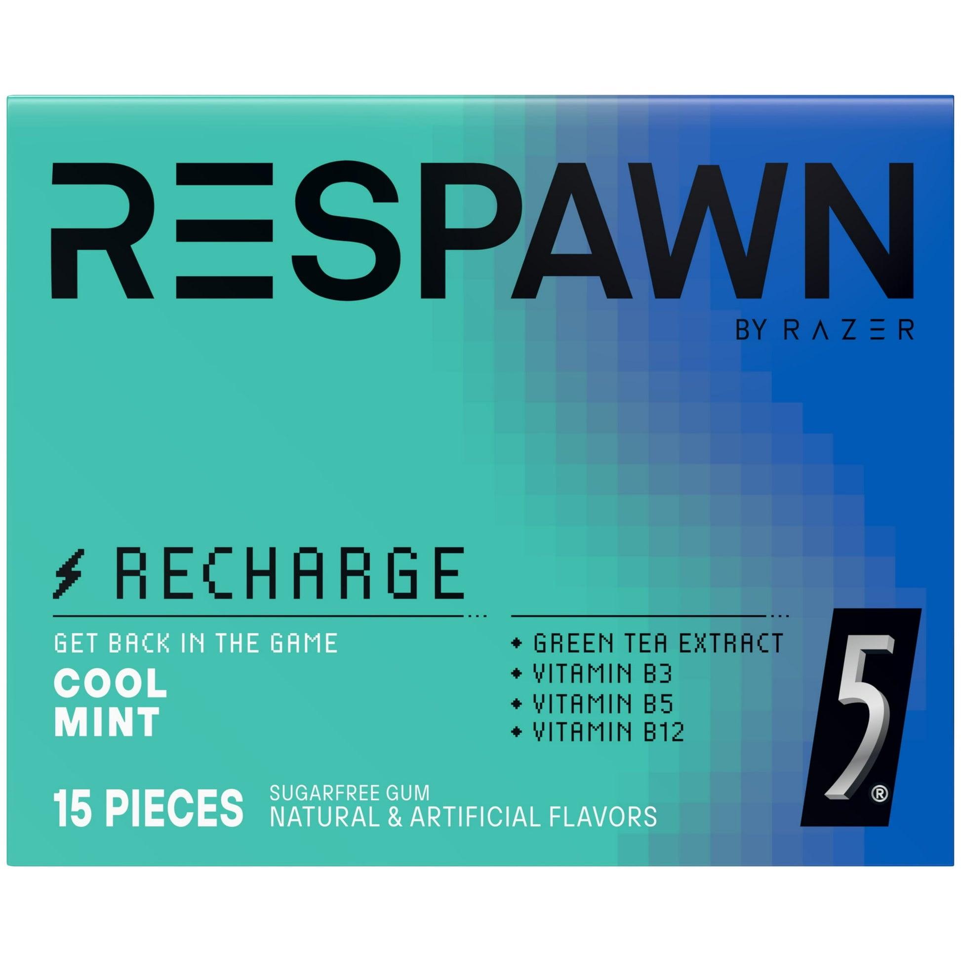 Get ready to chew up the competition and elevate your gameplay with RESPAWN by 5 GUM Cool Mint Sugar Free Chewing gum, 15 piece count. Formulated with green tea extract and B vitamins, chewing RESPAWN keeps you fresh and focused, you’ll be able to pwn all your pals! The revitalizing and invigorating mint gum flavor of 5 GUM RESPAWN Cool Mint Sugarless gum will help keep you in the zone as you conquer your console. From staying up “just a little longer” to get to the next level, to Twitch livestreams with yo