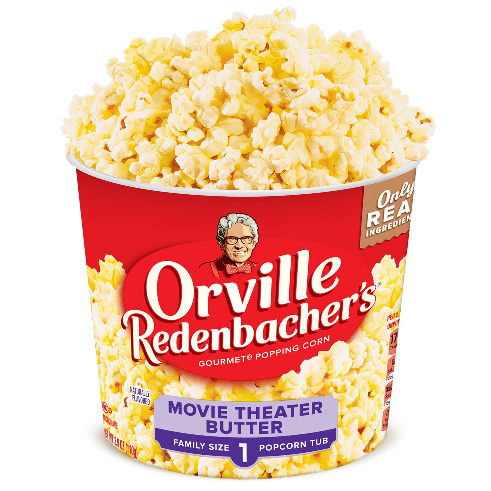 Orville Redenbacher's is the only leading brand that uses real butter* and the only leading brand of microwave popcorn with no artificial preservatives, flavors, or dyes in all of our products. Every handful from our tub of delicious Movie Theater Butter Popcorn transports you from your couch to the theater. Orville Redenbacher's microwave popcorn is made with only high-quality, non-GMO popcorn kernels. Orville Redenbacher's isn't just a name. It's a promise of excellence and authenticity-and boom-the perfe